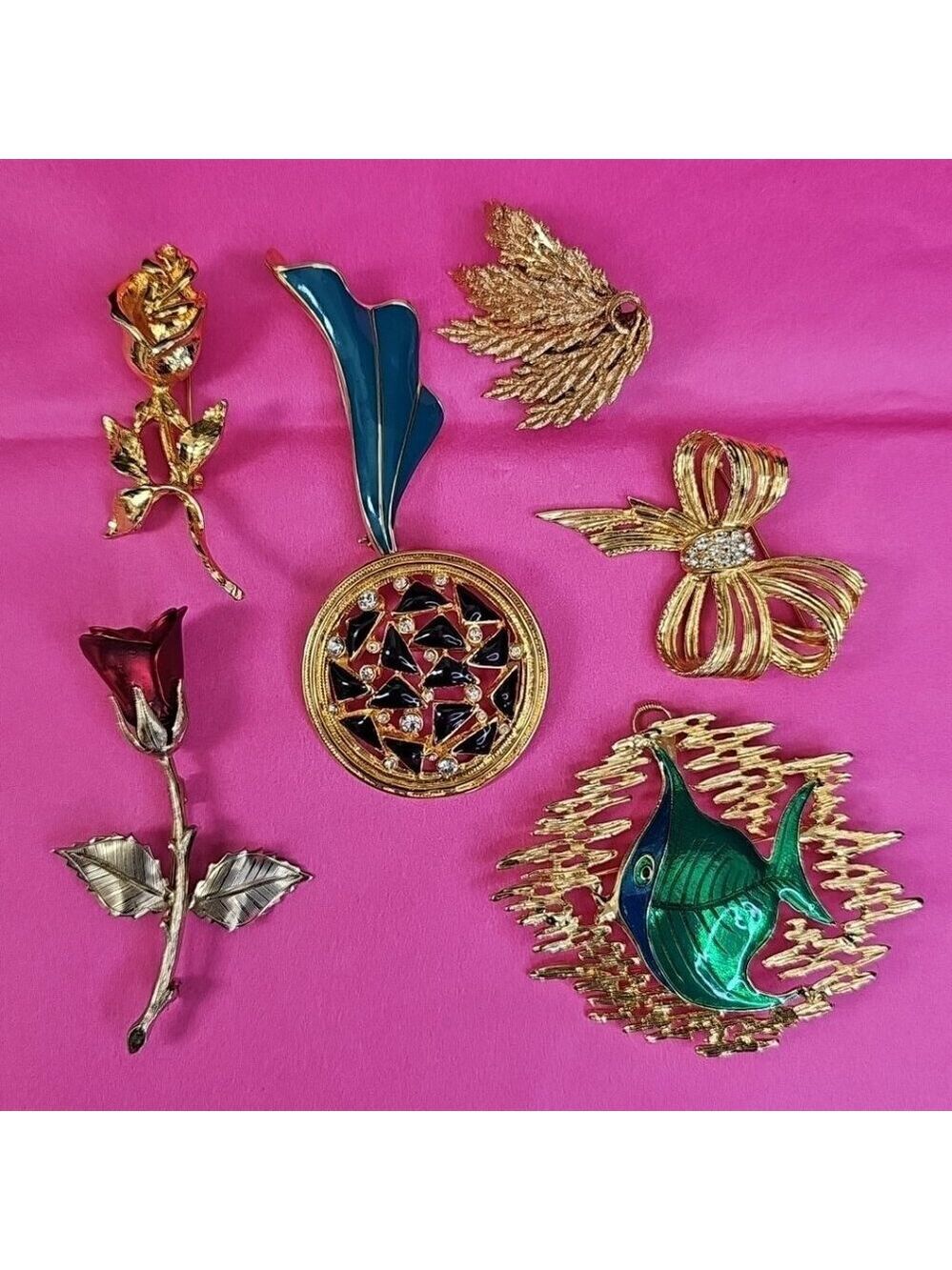 Vintage Quality Brooch Lot Of 7 Brooch Pins Mostly Gold Plated